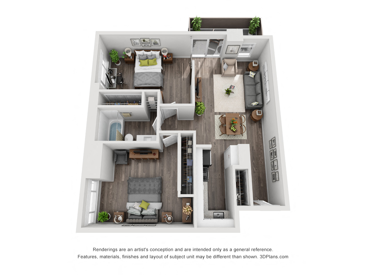 Floor plan for 2 beds, 1 bath, 927 sqft